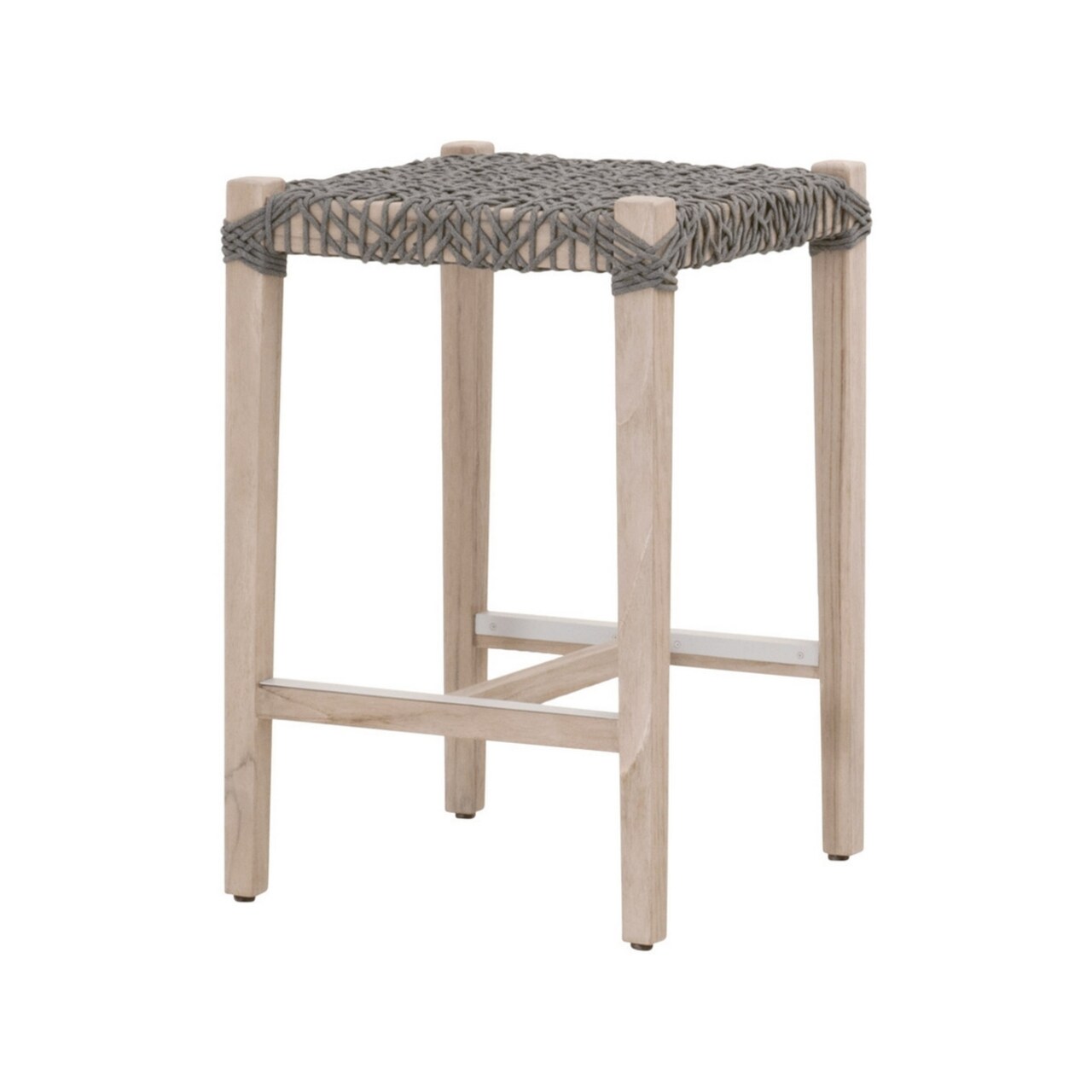 Saltoro Sherpi Tinsy 26 Inch Wood Patio Backless Counter Stool with Rope Woven Seat, Gray-